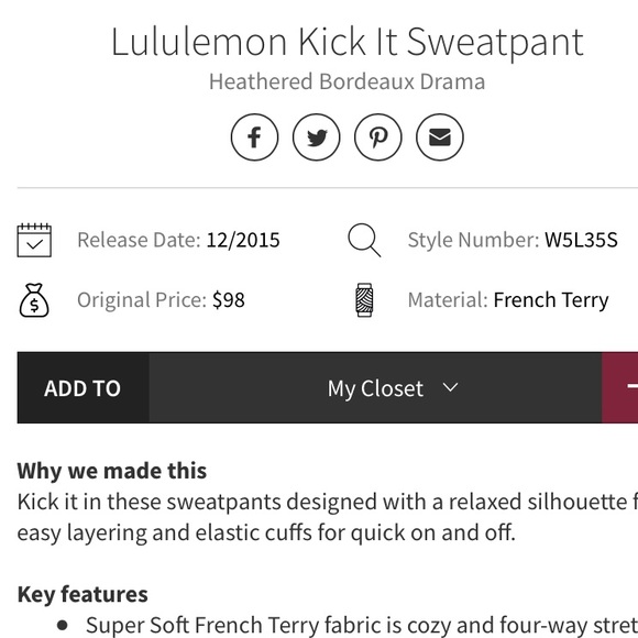 lululemon athletica Kick It Sweatpant Heathered Bordeaux Drama *see measurement* - Picture 12 of 13